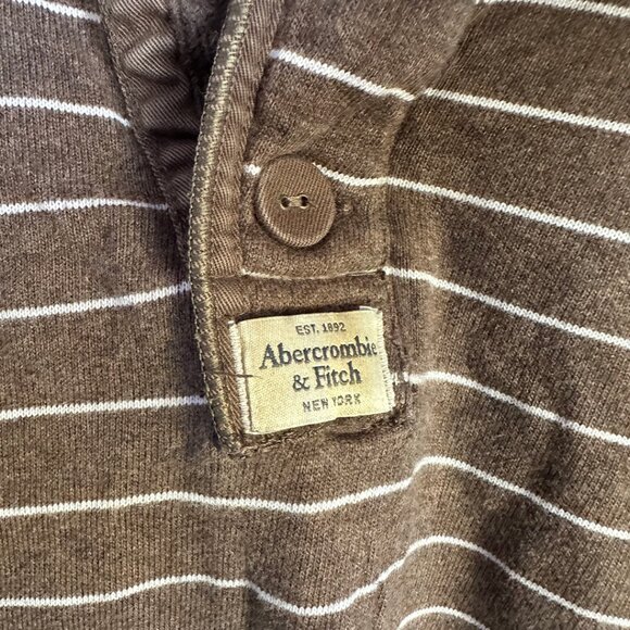 abercrombie & fitch distressed brown striped long sleeved shirt - Picture 2 of 3